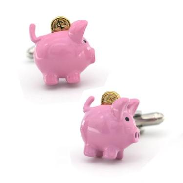 Imagem de Cufflinks Pink Piggy Bank Design para homens em cobre - Yiweisai