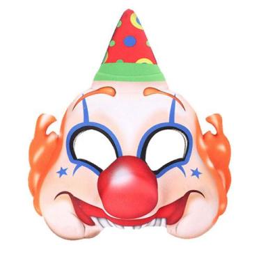 Imagem de Máscara de palhaço, chapéu pontudo, capa de meia face, fantasia, festa
