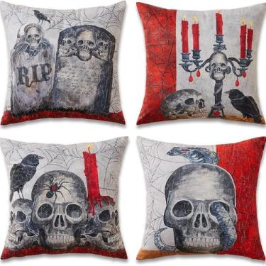Imagem de Conjunto de fronhas de Halloween, caveira e aranha, linho de aranha, 4