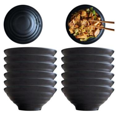 Imagem de 12 Bowl Oriental 1000ml Tigela Redonda em Melamina Preto 1L - Best