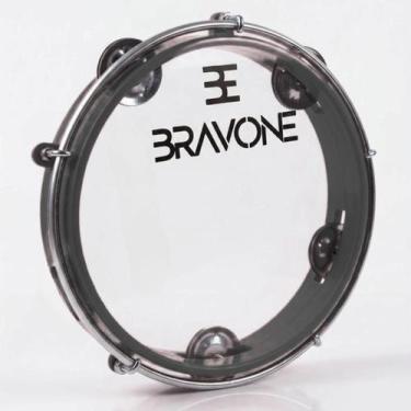 Imagem de Pandeiro 8 Polegadas Bravone Preto ABS Pele Cristal Platinelas Inox Le