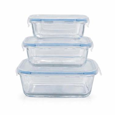 Imagem de Jogo de Potes Herméticos em Vidro Retangular com Trava 3 peças - Vista