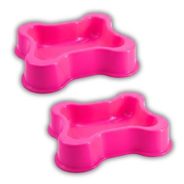 Imagem de 2x Comedouro Pet Linha Osso (700ml) Cor Rosa FAMAPET
