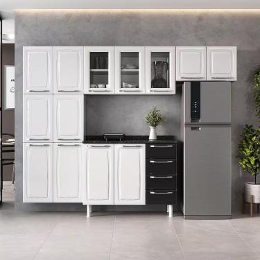 Imagem de Cozinha Completa Diamante 13 Portas 4 Gavetas Aço 245cm Branco e Preto com Tampo