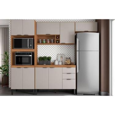 Imagem de Cozinha Completa Firenze C4P251 10 Portas 2 Gavetas Madeira 190CM Nude com Paneleiro e Balcão