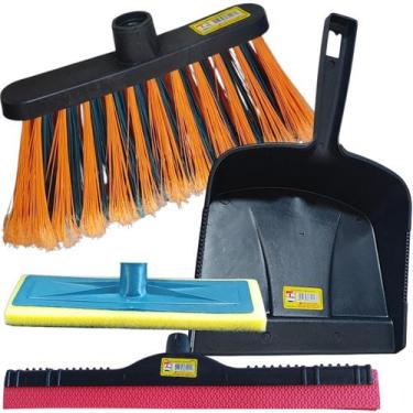 Imagem de Kit Limpeza Vassoura Esfregão Pá Rodinho Genial Sem Cabo - Poli Clean