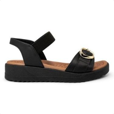 Imagem de Sandália Usaflex Feminina Salto Anabela Fivela Couro Casual UD13002-Feminino