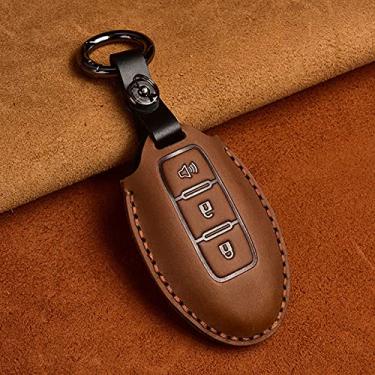 Imagem de YJADHU Estojo de couro para chave de carro, adequado para Infiniti EX35 FX35 FX50 M56 G35 G37 JX35 QX50 QX60 QX80 Nissan Keychain Protect capa de bolsa, 3 botões marrom