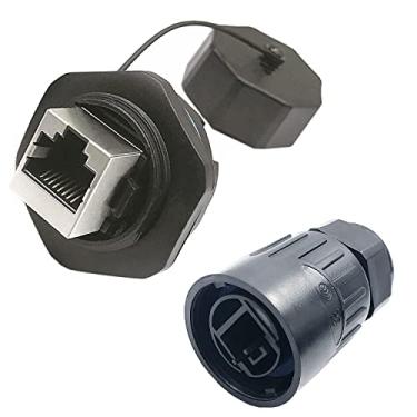 Imagem de DEVMO RJ45 fêmea para fêmea conjunto de conectores à prova d'água com tampa (preto)