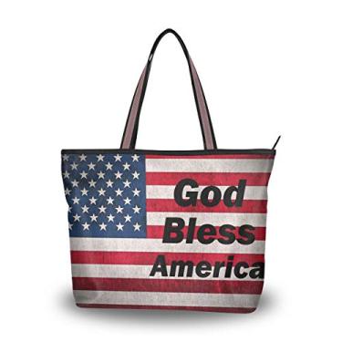 Imagem de My Daily Fashion Bolsa de ombro feminina com bandeira vintage God Bless America bolsas grande, Multicoloured, Large