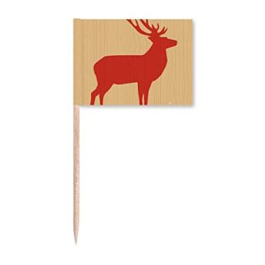 Imagem de Bandeiras de palito de madeira vermelha de veado com grão de dente para decoração de festa
