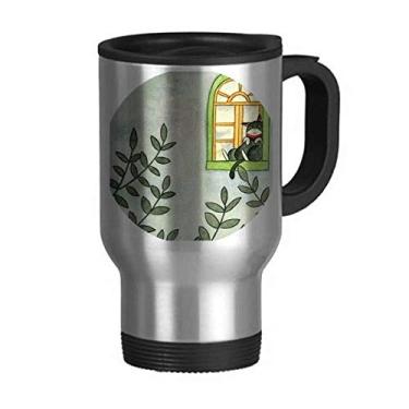 Imagem de Miaoji Pintura Aquarela Gato Exterior Janela Viagem Caneca Flip Tampa Aço Inoxidável Copo Carro Copo Thermos
