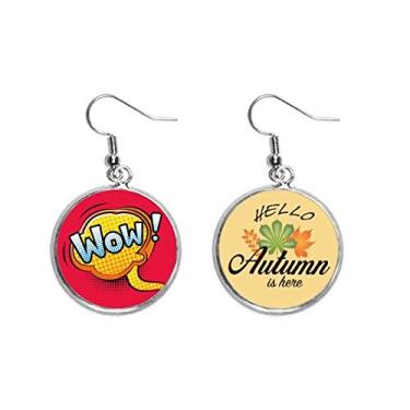 Imagem de Diálogo de palavras de desenho animado Art Deco, presente moderno, brinco de folha de outono