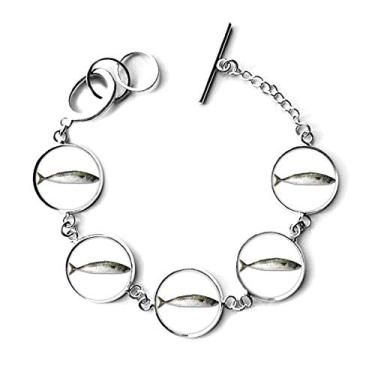 Imagem de DIYthinker Bracelete de corrente com pingente de corrente de peixe oceano longo preto