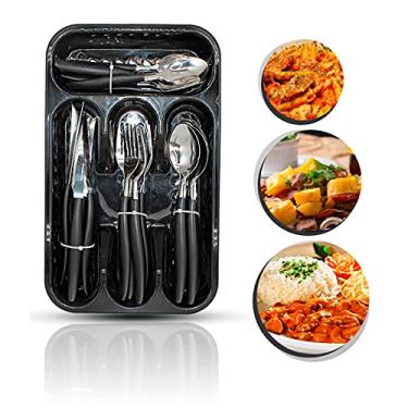 Imagem de CONJUNTO DE TALHERES/FAQUEIRO DE INOX C/ 24 PEÇAS + PORTA TALHER DE GAVETA COLORS