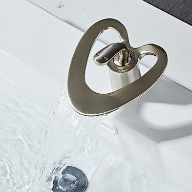 Imagem de Torneira de lavatório em cascata Misturador de água fria e quente Torneira de pia de banheiro Torneiras de lavatório montadas no convés, SLT239, Nicke escovado