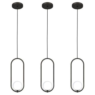 Imagem de Kit 3 Luminária Pendente Teto Lustre Arco Globo Quarto Preto