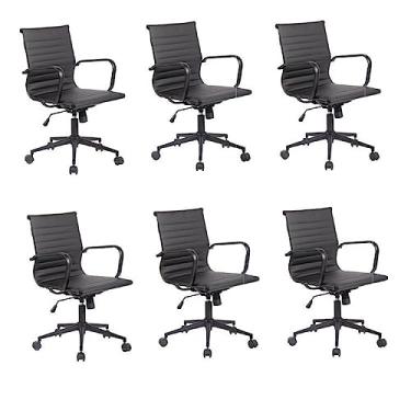 Imagem de Conjunto 6 Cadeiras de Escritório Presidente Sevilha Baixa com Base Office aço preto Rivatti Preto