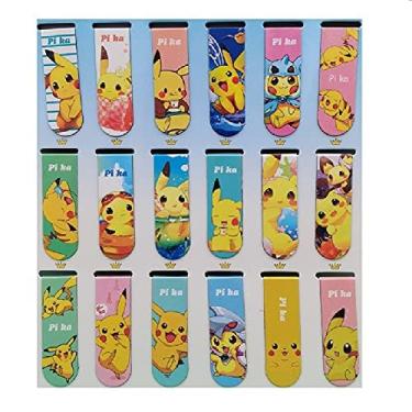 Imagem de 18 peças de marcadores magnéticos de desenho animado para Pikachu, criativo e interessante requintado Pokémon ímã macio suporte de livro para Pikachu