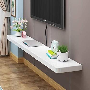 Imagem de Console de TV montado na parede, prateleira flutuante moderna, prateleira de armazenamento de parede, console de mídia doméstico para caixa de cabo, decodificador, decoração de sala de estar