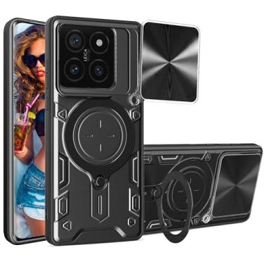 Imagem de Ephoou Capa protetora para Xiaomi 14 T Pro 5G de 6,7 polegadas com suporte de anel magnético, capa resistente à prova de choque de grau militar resistente com capa de lente de câmera deslizante para