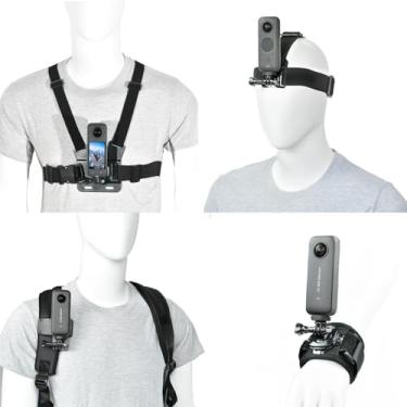 Imagem de vgsion Kit de montagem no peito para Insta360 X5/X4/X3/Ace Pro/Go3S, incluindo suporte para câmera para GoPro Hero 13, alça de cabeça, mochila e suporte de alça de pulso, compatível com GoPro Hero 12