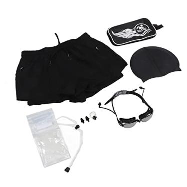 Imagem de Shorts de Natação Masculino, Roupa de Banho de 2 Camadas Com Cordão Ajustável, 8 Peças, Virilha Em Forma de u, óculos de Natação Confortáveis ​​para Prática (XL)