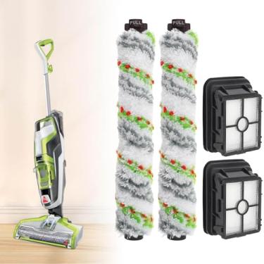 Imagem de 2 rolos de escova a vácuo 1868 multisuperfície e 2 peças 1866 filtros de substituição para vácuo, compatíveis com aspirador Bissell CrossWave 2306A 1785A 3888A, compare com a peça 1608684, 160-8683,