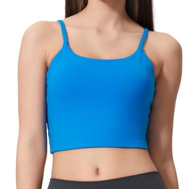 Imagem de Sutiã esportivo feminino elástico com tiras longline yoga regata fitness treino camiseta cropped para meninas adolescentes, Azul-celeste, XG