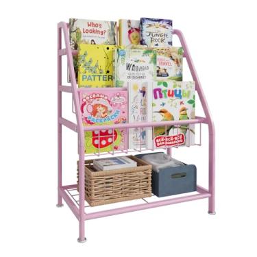 Imagem de aboxoo Estante infantil pequena independente para quarto de crianças, estante de metal de 45,7 cm, organizador de brinquedos, estante rosa estável, livraria, biblioteca, armazenamento para pequenos