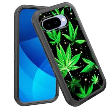 Imagem de GFEWYTJYJ Capa para Pixel 9a, à prova de choque, 3 camadas, proteção total, resistente, de alto impacto, capa rígida para Google Pixel 9a 6,3 polegadas 2025, folhas de maconha