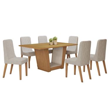 Imagem de Conjunto Sala de Jantar 170cm com 6 Cadeiras  Amêndoa Clean/Off White/Bege