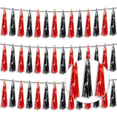 Imagem de Xuuf Faixa De Borla Com Franjas Metálicas 3P, Guirlanda Papel Alumínio, Serpentina Parede, Cortina Fundo Para Carros Alegóricos, Decorações Halloween, Decoração Festa Natal (Preto E Vermelho)