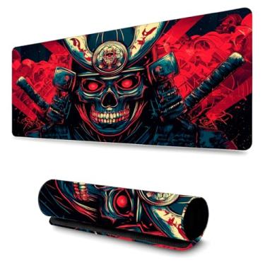 Imagem de Mouse Pad Gamer Profissional Confortável Antiderrapante Escritório e Games 90x40 - Esqueleto Samurai