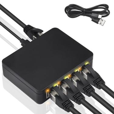 Imagem de Poyiccot Divisor Ethernet RJ45 1000 mbps, divisor Ethernet de alta velocidade, adaptador de rede Gigabit RJ45 com cabo de alimentação USB para Cat5, Cat6, Cat7 [4 dispositivos de rede simultânea], 1 a