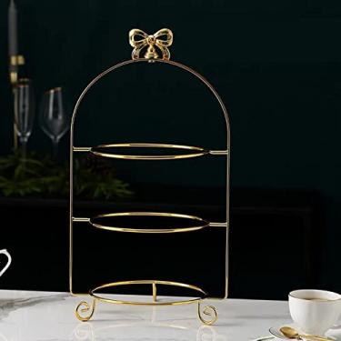 Imagem de Suporte de bolo com várias camadas de sobremesa, suporte de bolo, bandeja de lanche de chá da tarde, dourado, prata, três camadas, suporte de exibição de bolo, frutas, prato de bolo, doces, cupcake