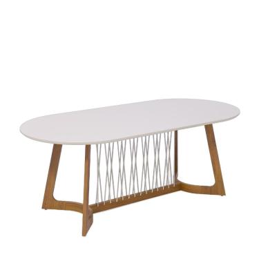 Imagem de Mesa De Jantar Oval Com Tampo De Vidro Tulipa Natuame Cinamomo E Off White 210cm
