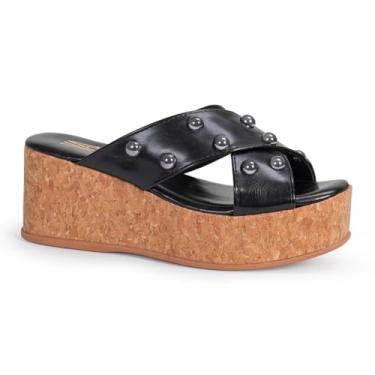 Imagem de Tamanco Feminino Plataforma Anabela Rolha com Apliques Confortável Via Angel 10304 (Preto, BR, Adulto, Numérico, 37)