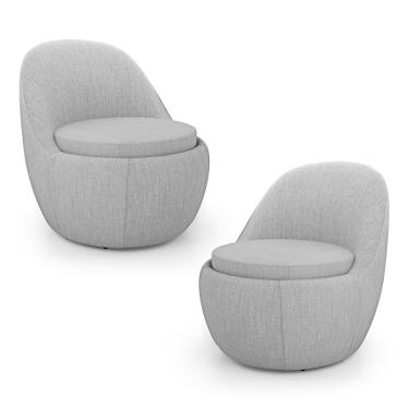 Imagem de Kit 02 Poltronas Orgânicas Living Memphis Fixa Linho Cinza Claro - Desk Design