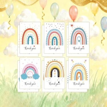 Imagem de Cartões de agradecimento em aquarela arco-íris Boho com envelopes (feitos de papel reciclado) para aniversários, agradecimentos e ocasiões especiais