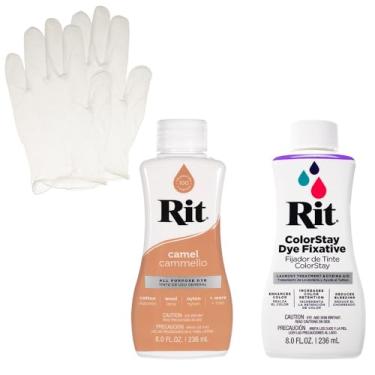 Imagem de Conjunto de corante líquido Rit com fixador ColorStay – Kit tudo em um com luvas para reduzir o sangramento de cor (Camel)