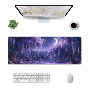 Imagem de Tapete de mesa floresta roxa grande para jogos tapete de mouse pad fantasia floresta estendida grande em laptop computador mouse teclado tapete para decoração de mesa de escritório 80 x 12 polegadas