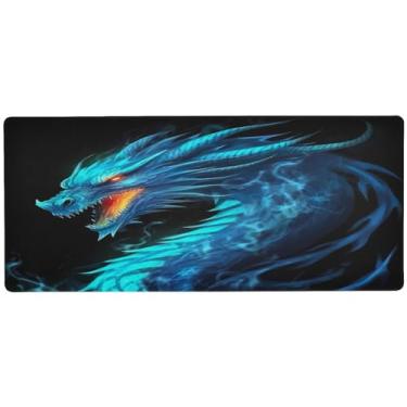 Imagem de Wassud Mouse pad dragão azul para jogos com base de borracha antiderrapante, mouse pad longo para teclado de computador com borda costurada, almofada grande à prova d'água para escritório, casa, 80 x