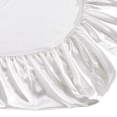 Imagem de Lençol Avulso Com Elástico Casal Padrão Cetim Seda Branco