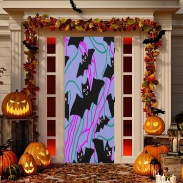 Imagem de Wassud Decoração de capa de porta de morcegos voadores banner interno externo decoração de casa de varanda grande decoração de porta da frente 89 x 199 centímetros
