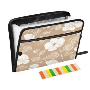 Imagem de Wassud Acordeão de flores brancas organizador de arquivos letras a4 pastas de arquivo de papel organizador de documentos fólio com etiquetas pasta de arquivo expansível 13 bolsos