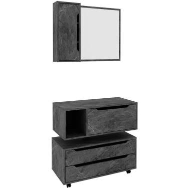Imagem de Kit Gabinete Balcão E Espelheira De Banheiro 80 Cm Karina Mármore Lunar