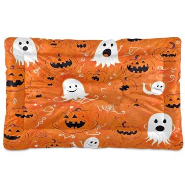 Imagem de Wassud Cama de cachorro com fundo laranja para cães pequenos, tapete lavável para animais de estimação, cama de gato para dormir, viagens 91 x 61 cm