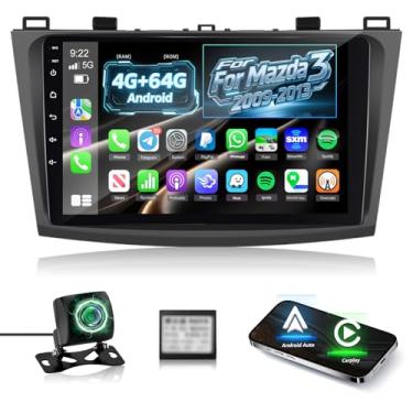 Imagem de [4 + 64 G] Rádio veicular Android para Mazda 3 2009-2013 com CarPlay sem fio e Android Auto - tela sensível ao toque HD de 9 polegadas estéreo para carro - EQ Audio/GPS/SWC/WiFi/Bluetooth/Mirror Link