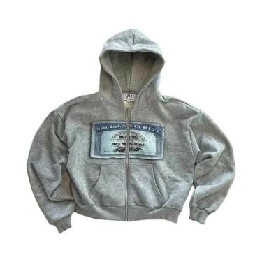 Imagem de Moletom Masculino Retro Com Estampa, Zíper E Capuz, Estilo Streetwear 